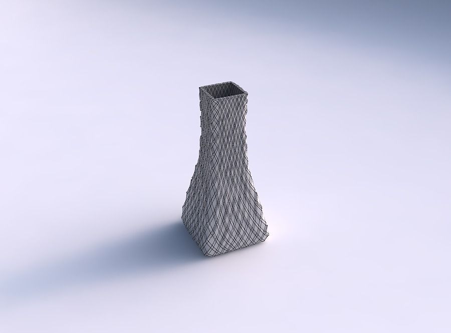 Vase squeezed rectangle with scattered diagonal grid plates 3D print model_5