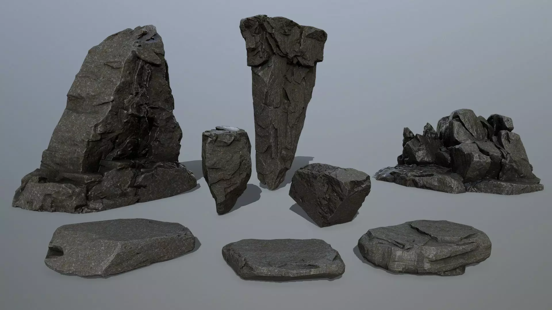 cliff rock set Low-poly 3D model_0