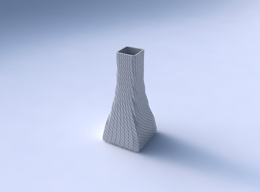 Vase squeezed rectangle with twisted diagonal grid plates 3D print model_3