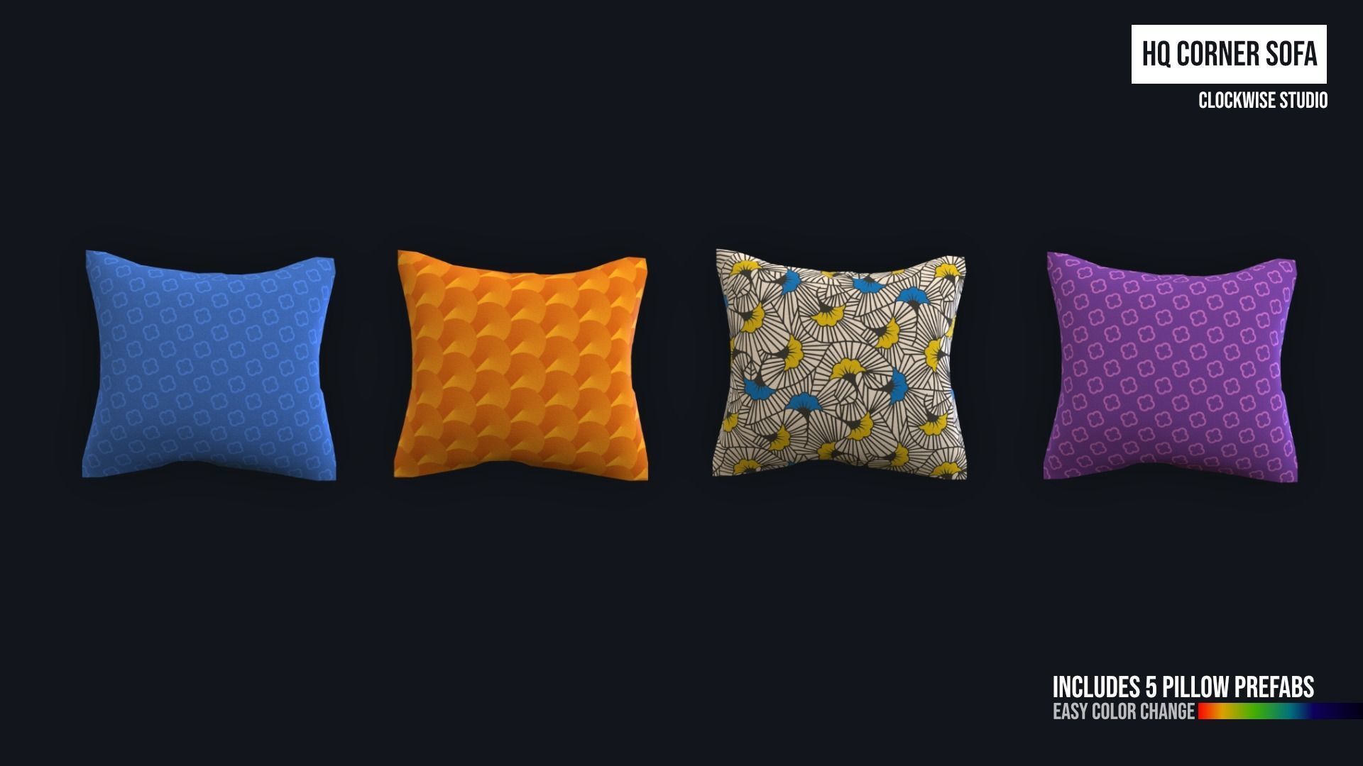 Corner Sofa with pillows Low-poly 3D model_1