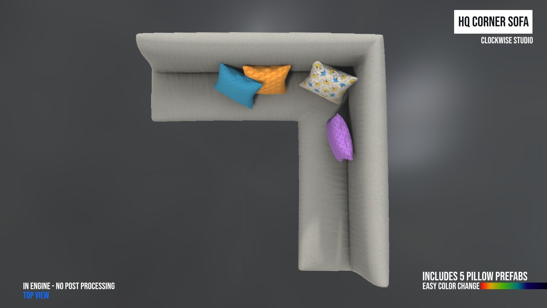 Corner Sofa with pillows Low-poly 3D model_4