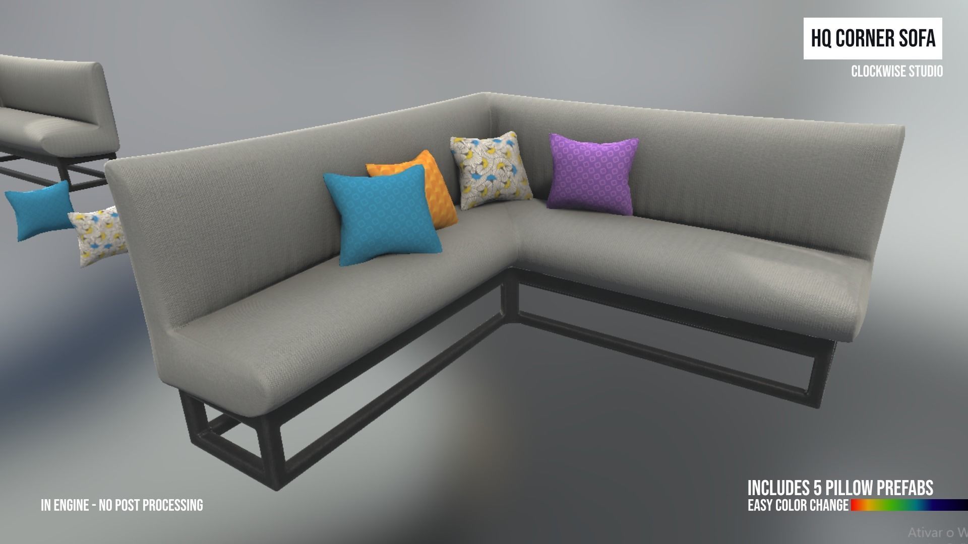 Corner Sofa with pillows Low-poly 3D model_3