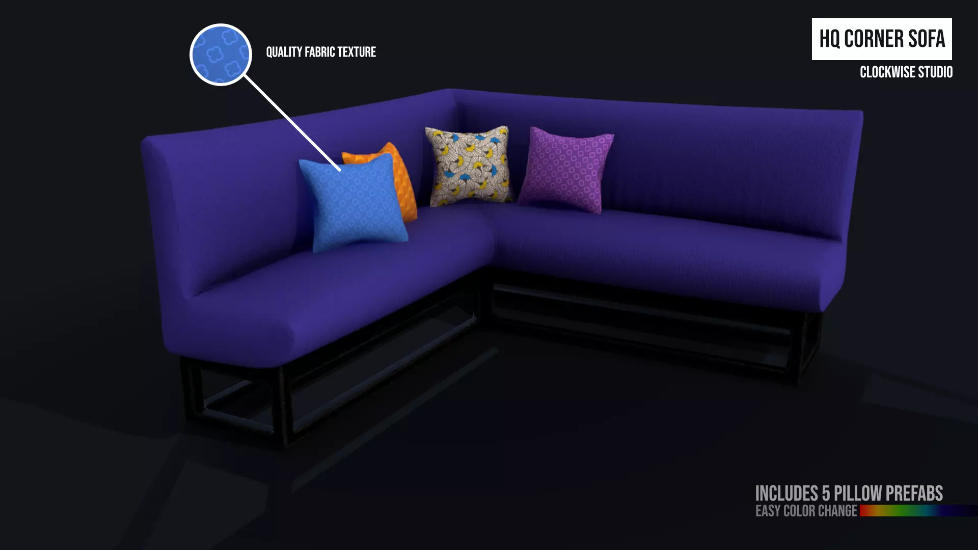 Corner Sofa with pillows Low-poly 3D model_0