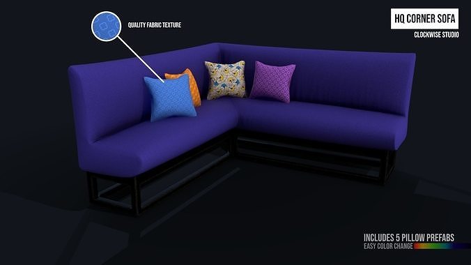Corner Sofa with pillows Low-poly 3D model