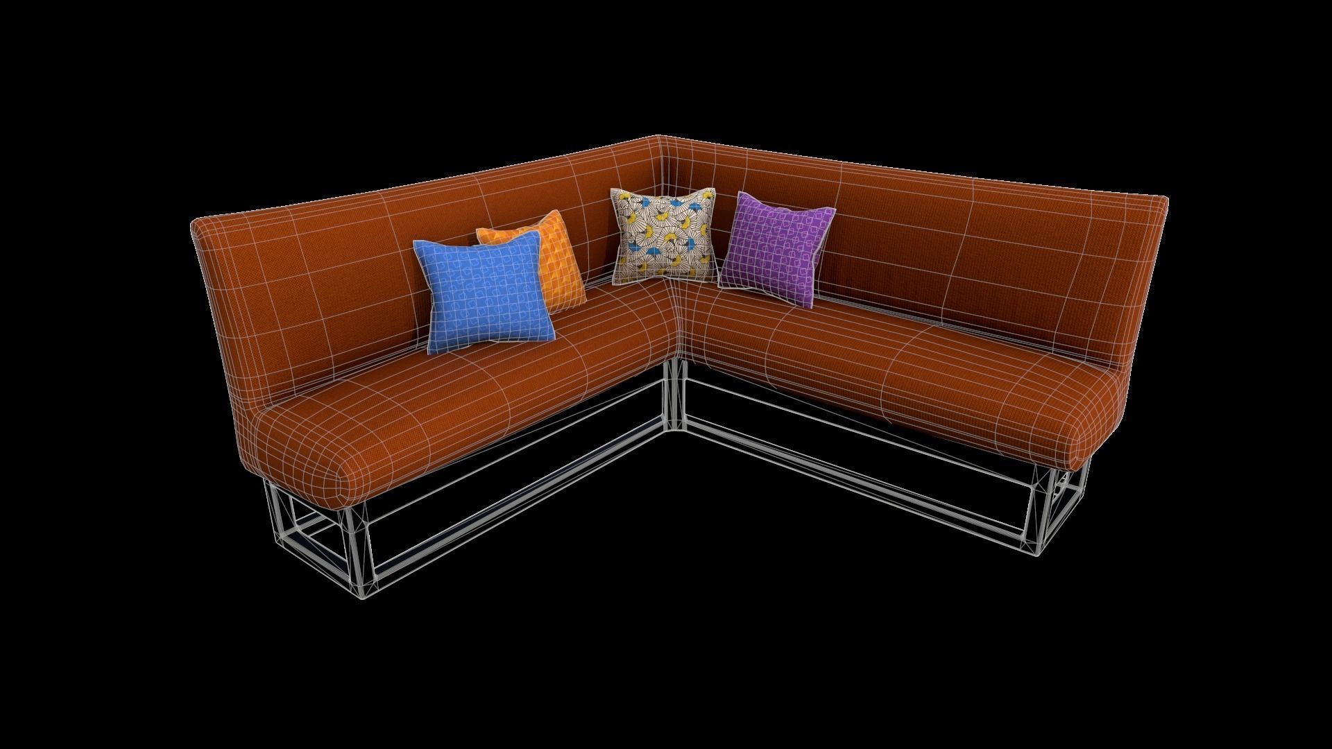 Corner Sofa with pillows Low-poly 3D model_7