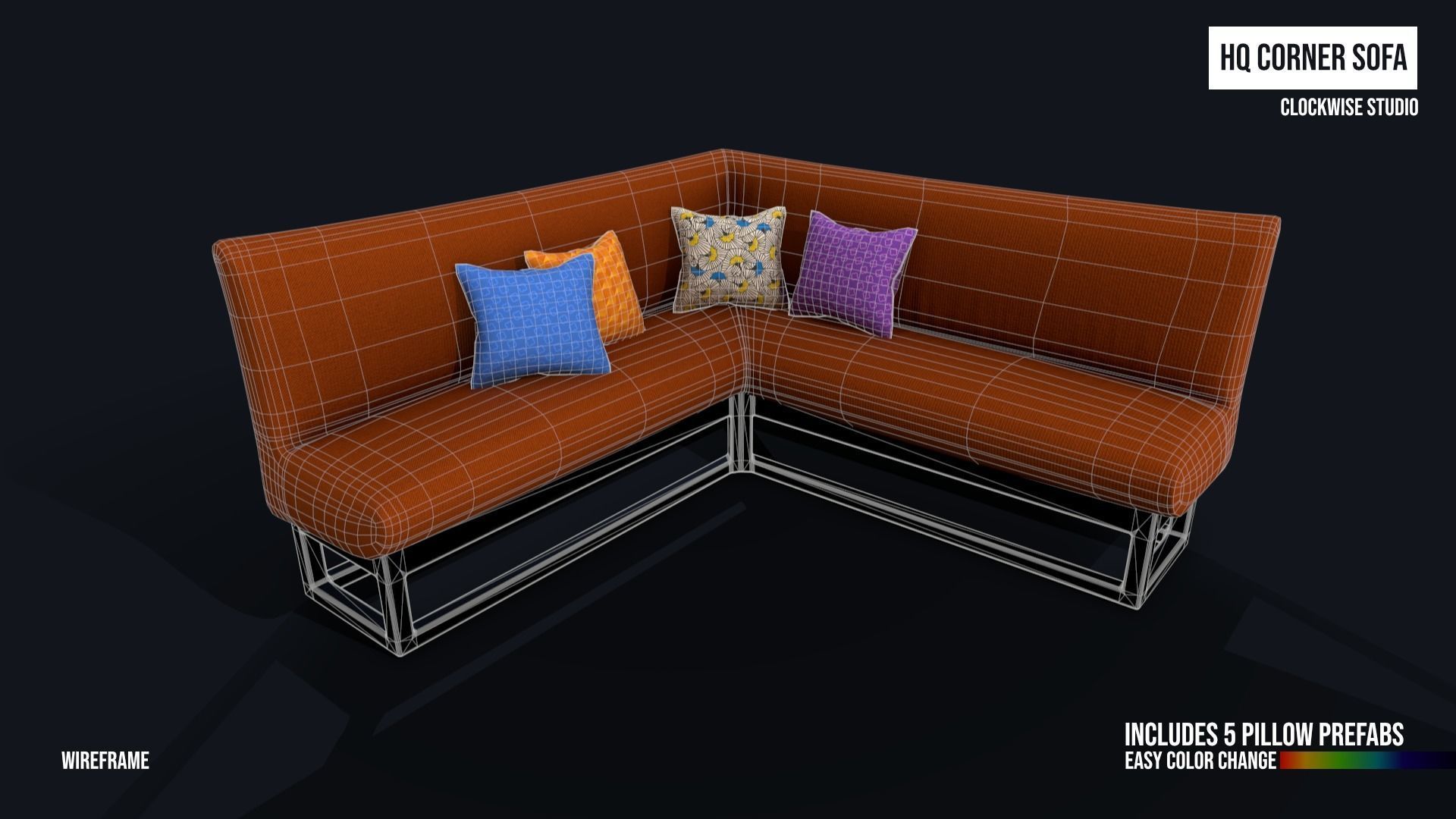 Corner Sofa with pillows Low-poly 3D model_6