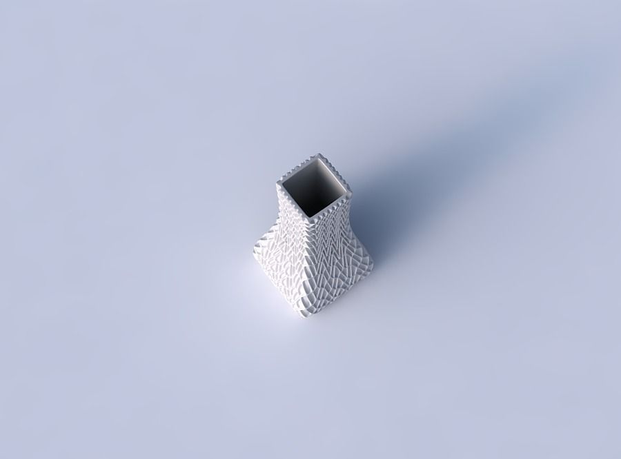 Vase squeezed rectangle with wavy grid piramides 3D print model_2
