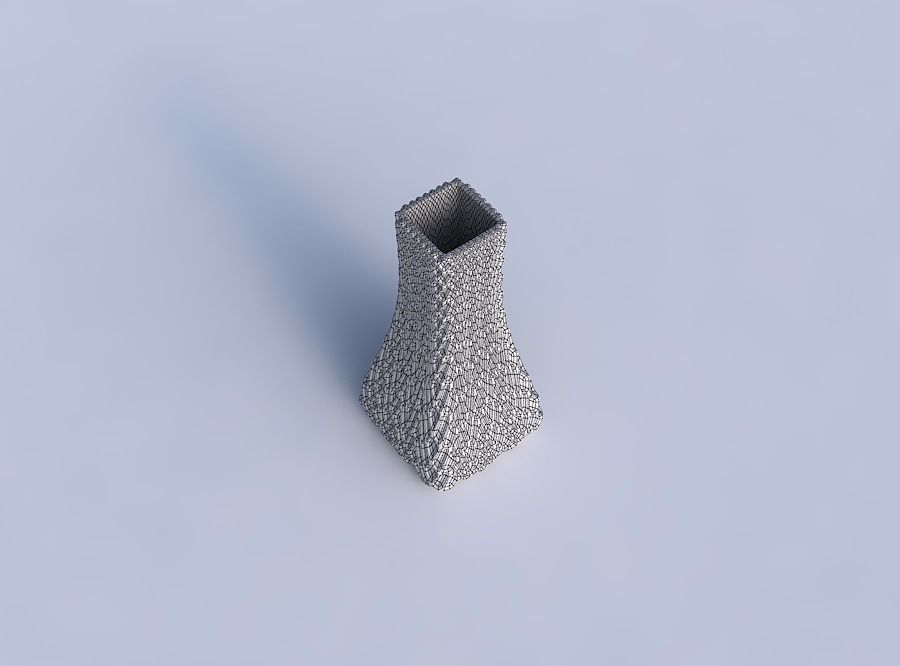 Vase squeezed rectangle with wavy grid piramides 3D print model_6