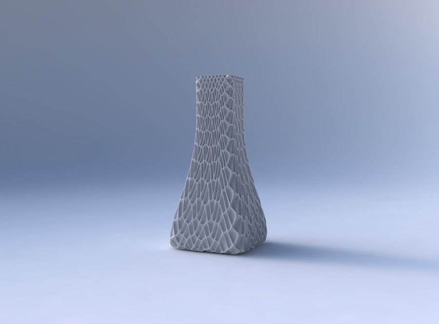 Vase squeezed rectangle with wavy grid piramides 3D print model_4