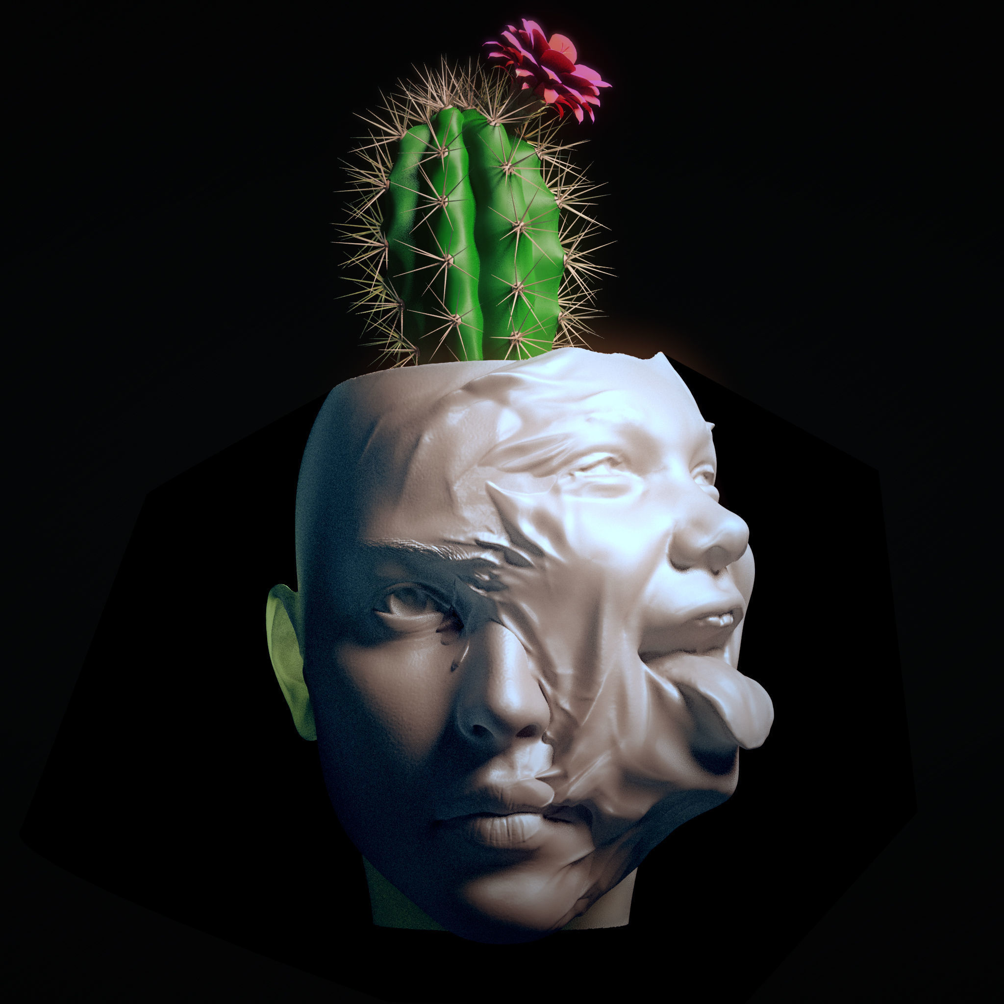 human face stylized pot 3D print model 3D print model_3