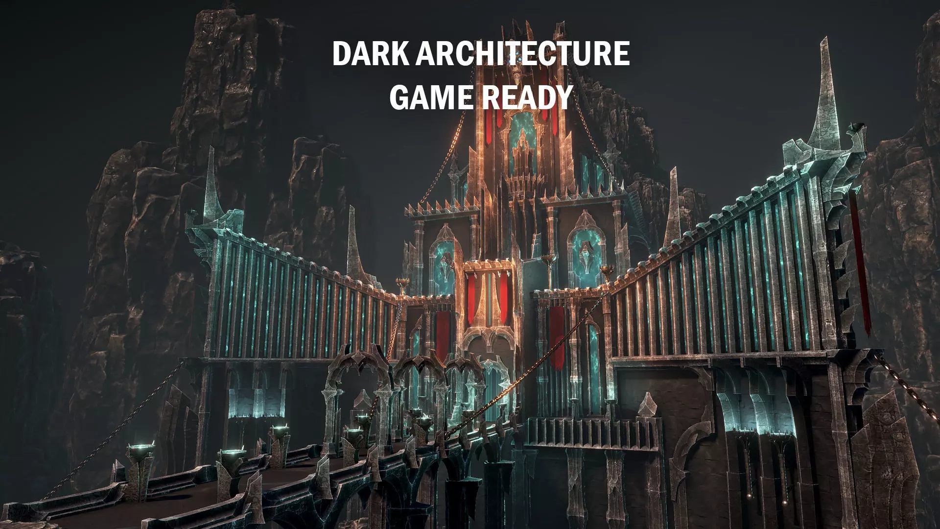 Dark arcitecture set Low-poly 3D model_0