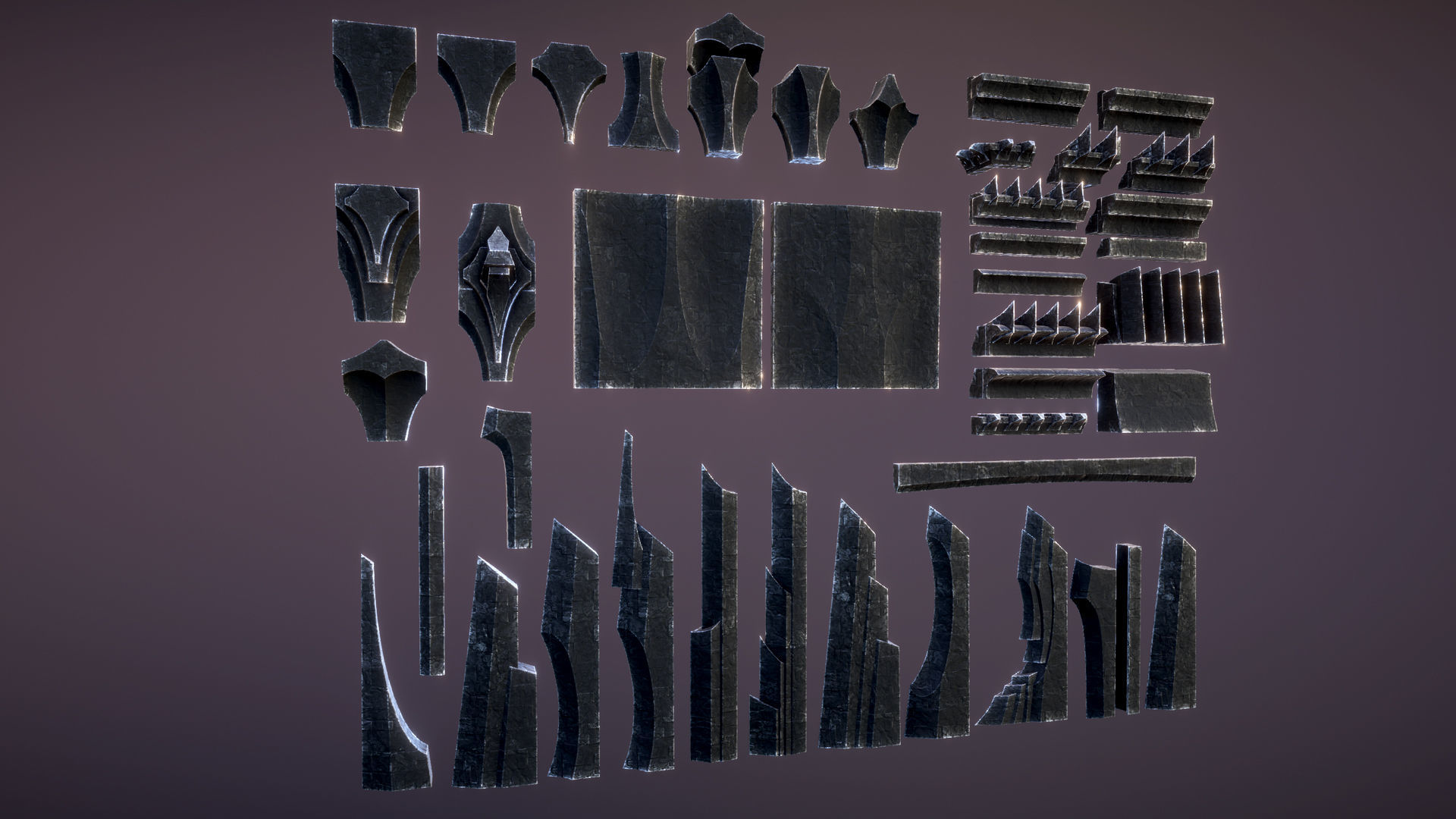 Dark arcitecture set Low-poly 3D model_6