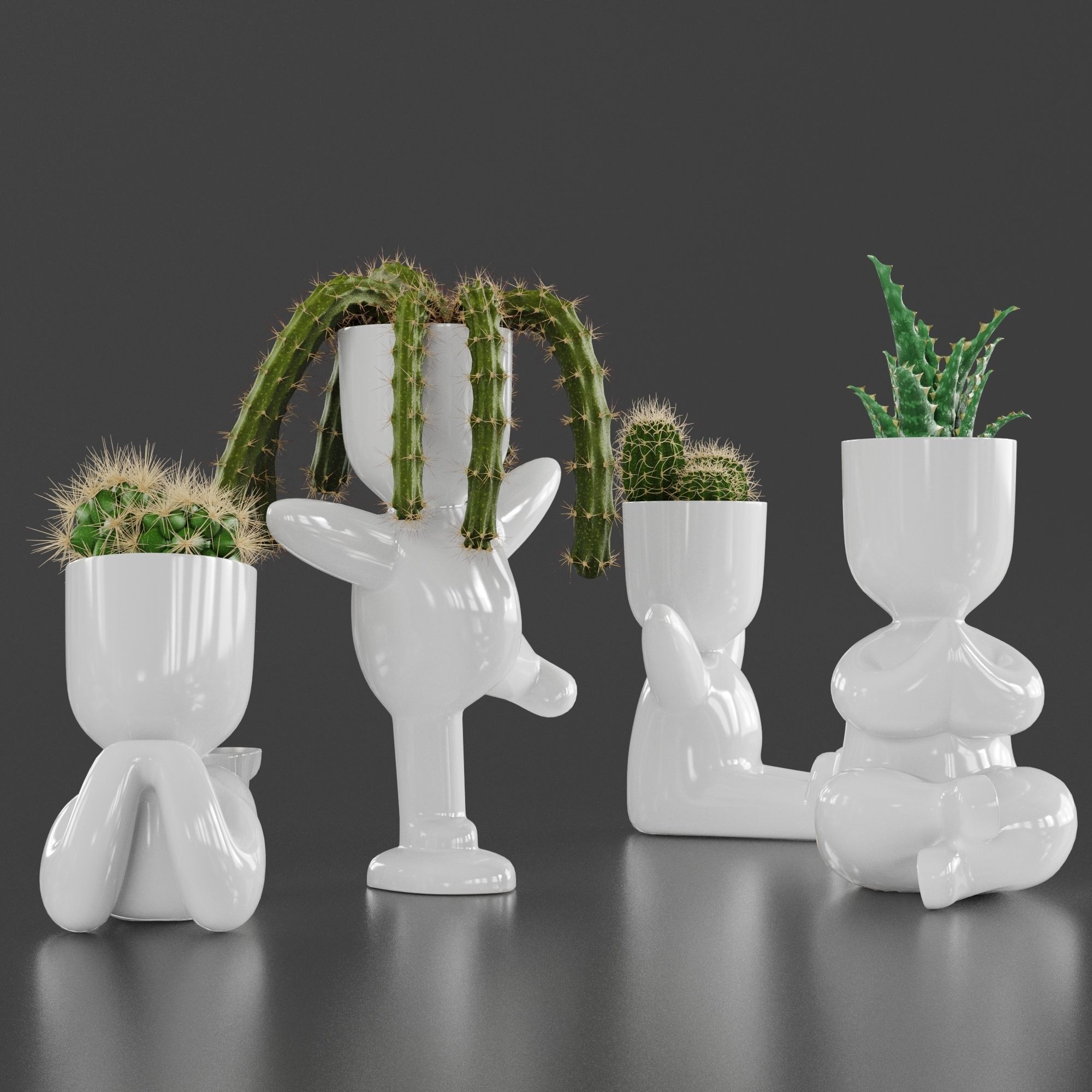 Cacti Set cactus planters 3D model_1
