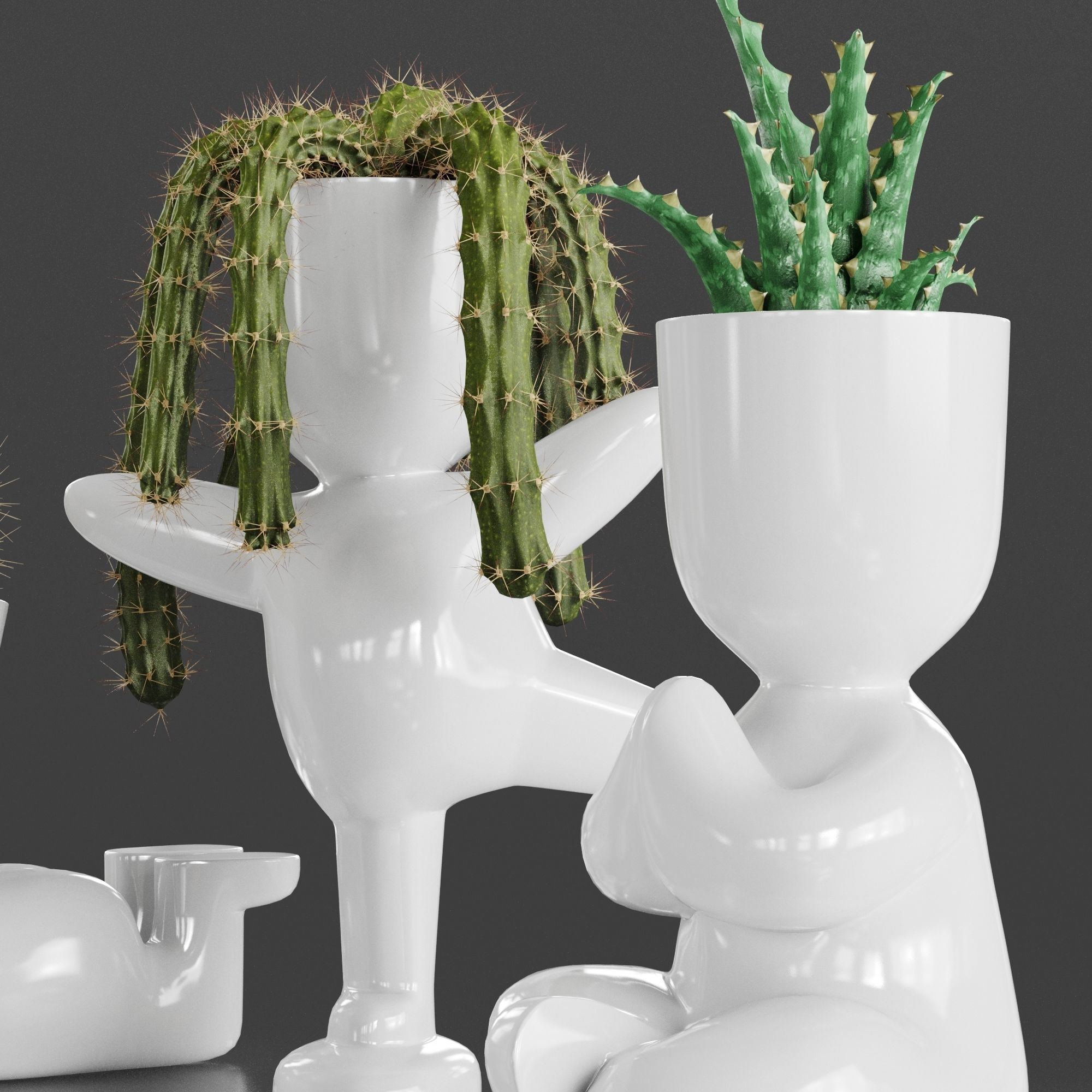 Cacti Set cactus planters 3D model_2