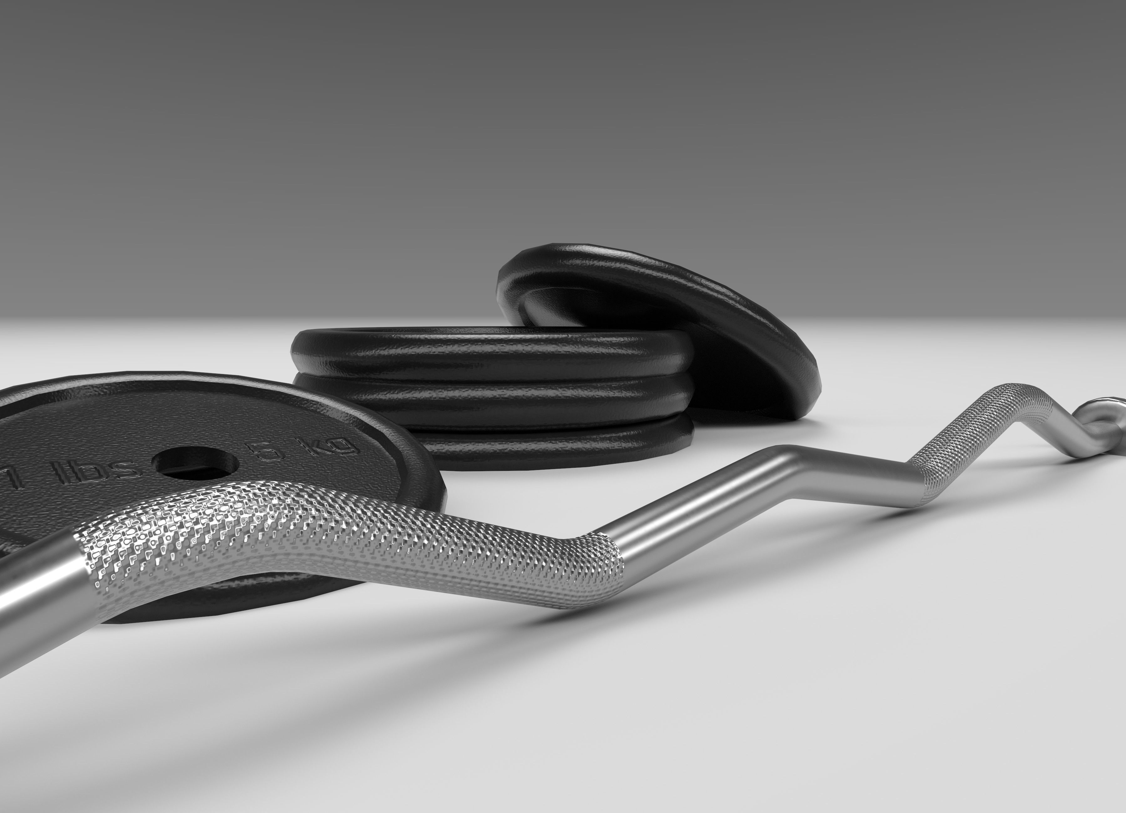 EZ Curl Curved Barbell Low-poly 3D model_7