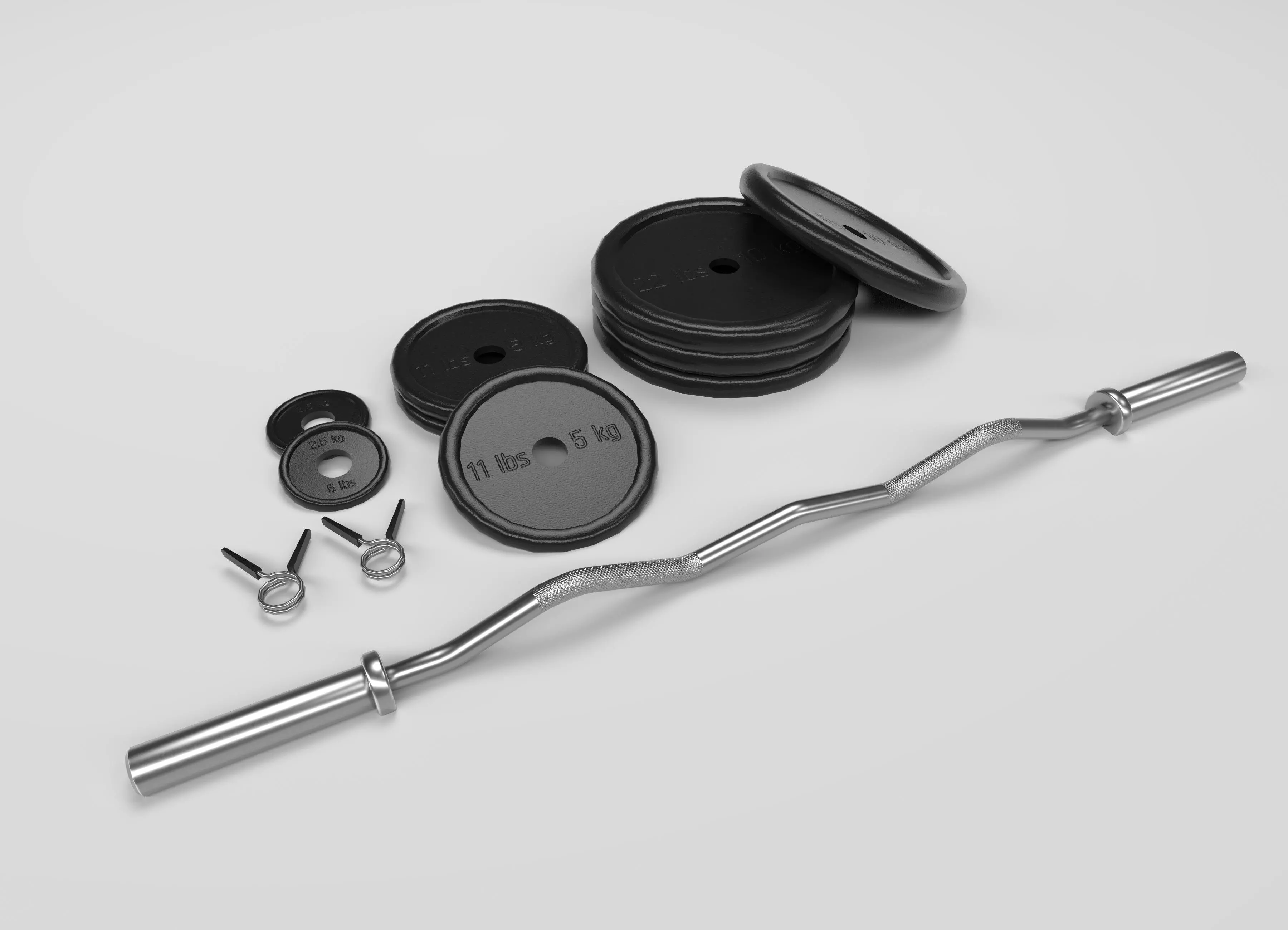 EZ Curl Curved Barbell Low-poly 3D model_0