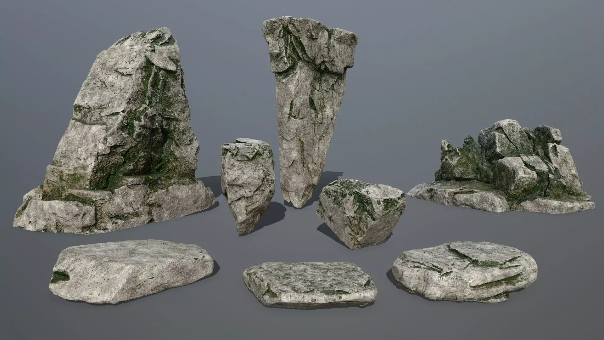 rock set Low-poly 3D model_0