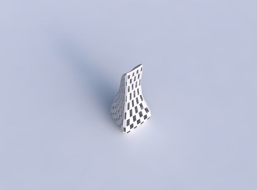 Vase top bent rectangle 2 with checker grid lattice 3D print model_1