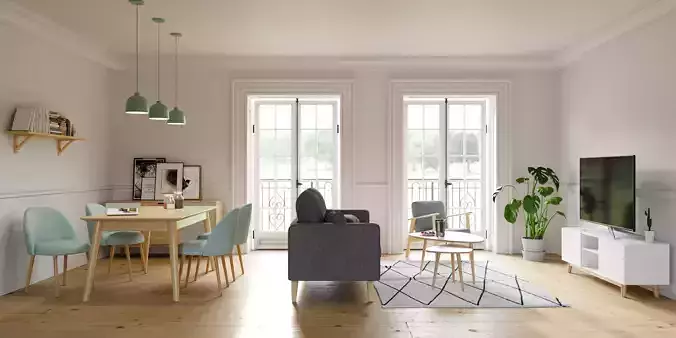 Photorealistic scene - Beautiful living room 3D model