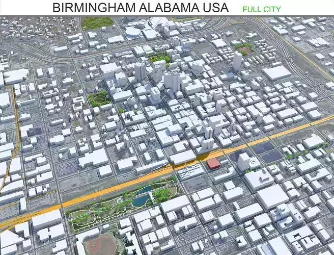 Birmingham City Alabama USA Low-poly 3D model