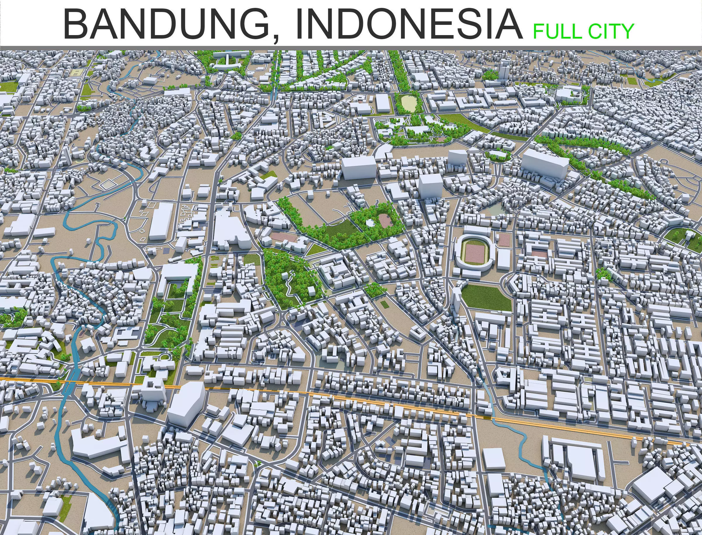 Bandung City West Java Indonesia 25km Low-poly 3D model