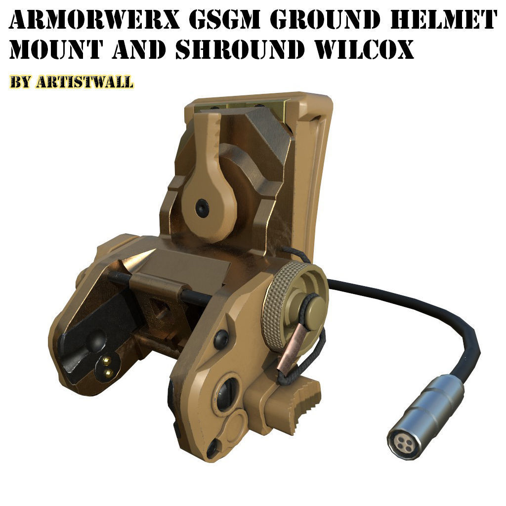 Armorwerx GSGM Night Vision Helmet Mount and shroud Wilcox PBR  Low-poly 3D model_2