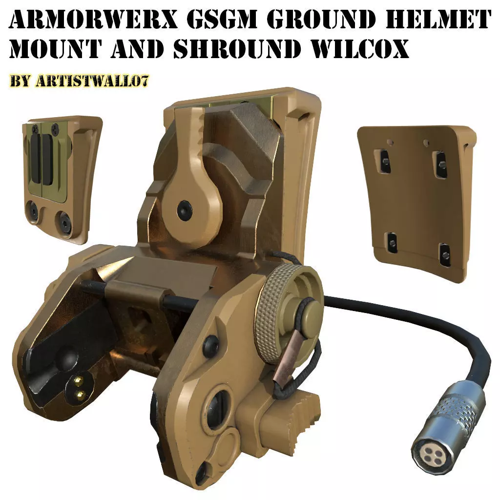Armorwerx GSGM Night Vision Helmet Mount and shroud Wilcox PBR  Low-poly 3D model_0