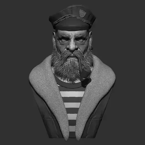 Captain bearded man with pipe Free 3D model