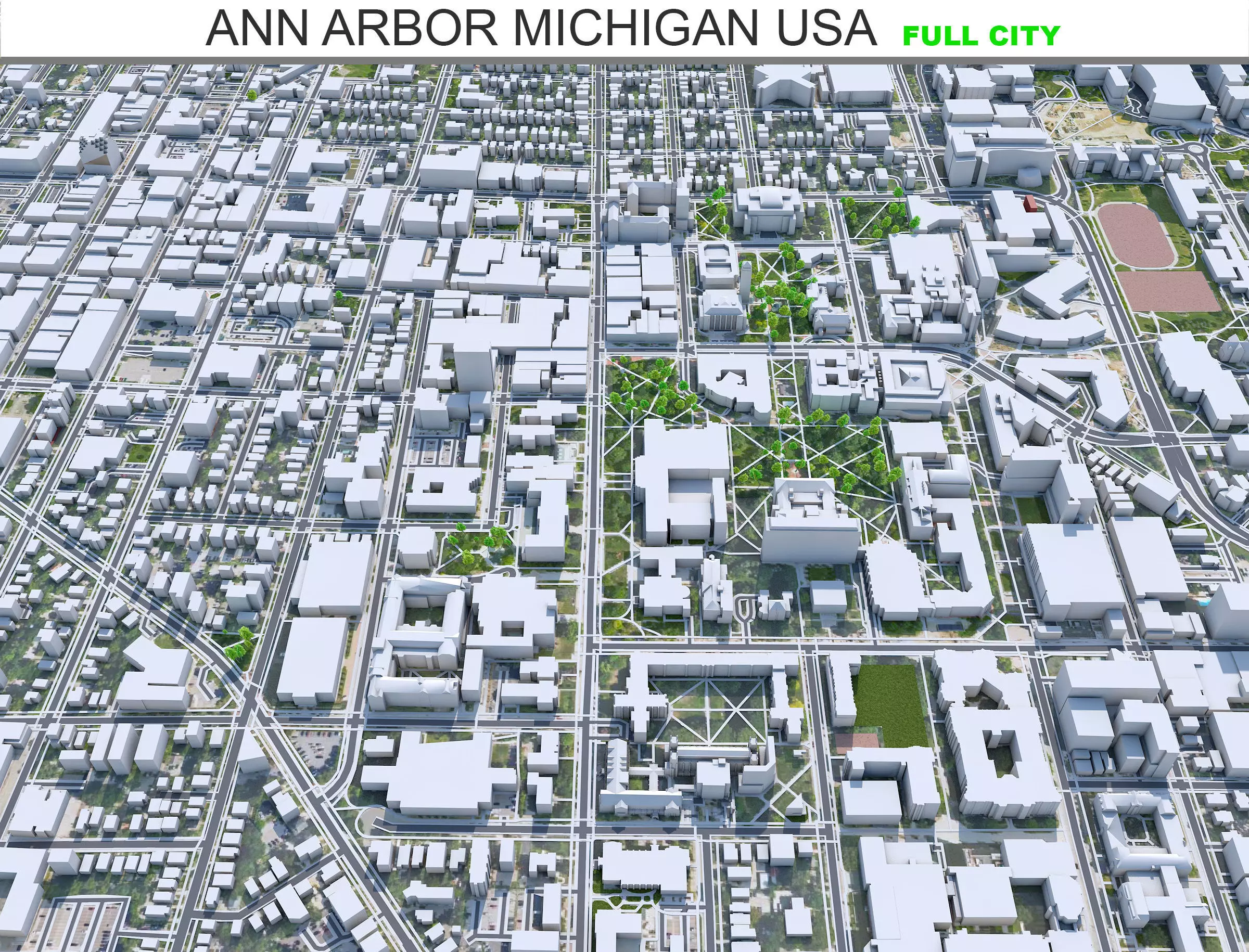 Ann Arbor City Michigan USA Low-poly 3D model_0