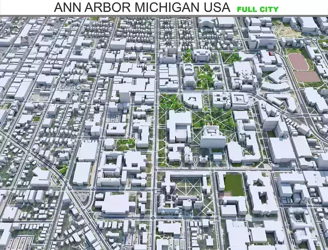 Ann Arbor City Michigan USA Low-poly 3D model