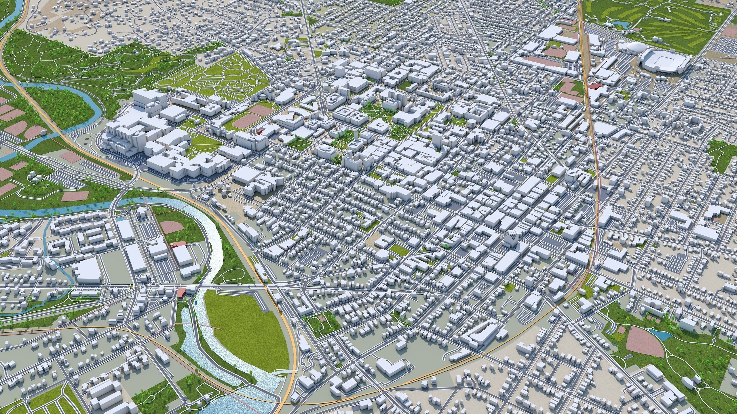 Ann Arbor City Michigan USA Low-poly 3D model_8