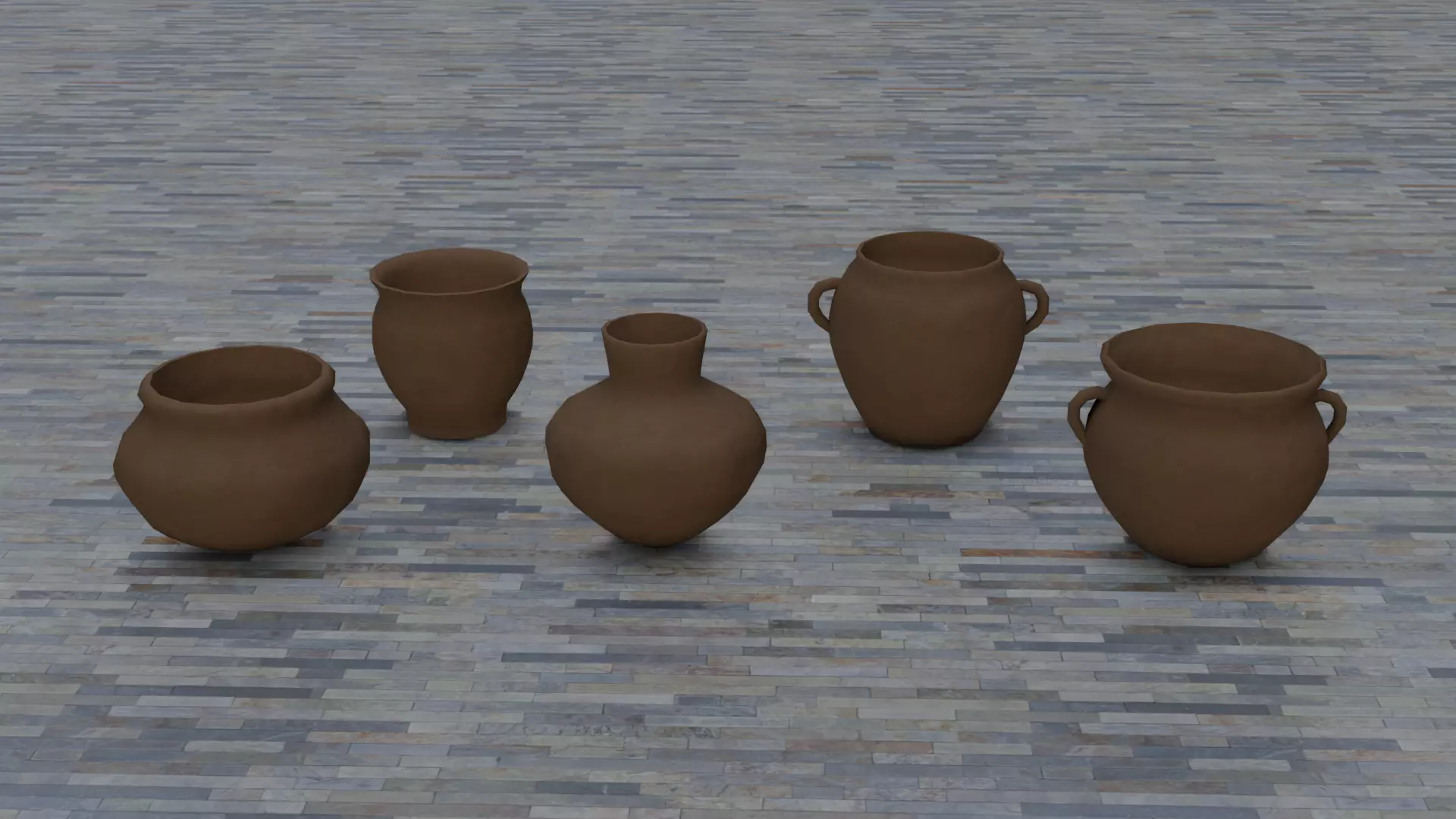 Clay Pots Low-poly 3D model_0