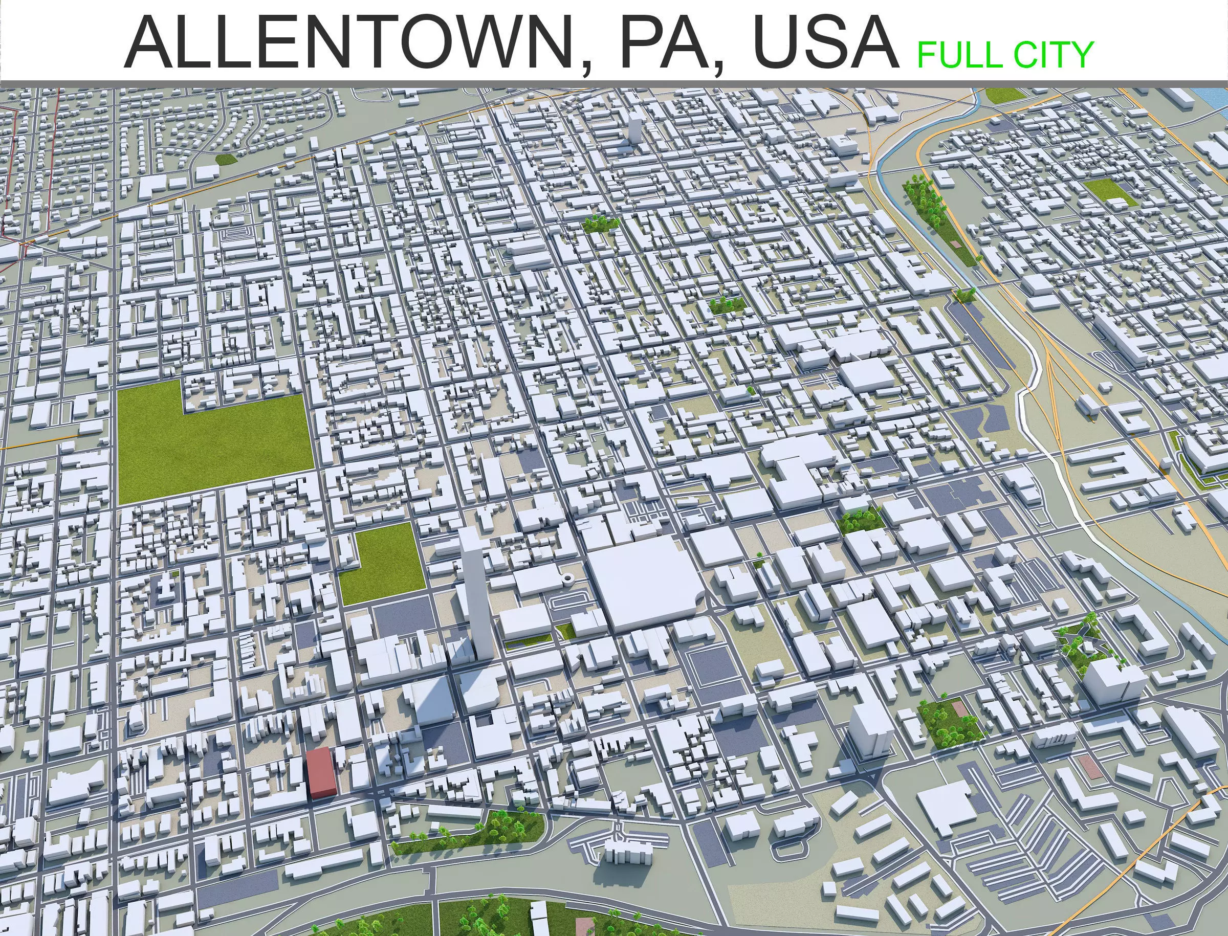 Allentown Pennsylvania USA 30 km Low-poly 3D model