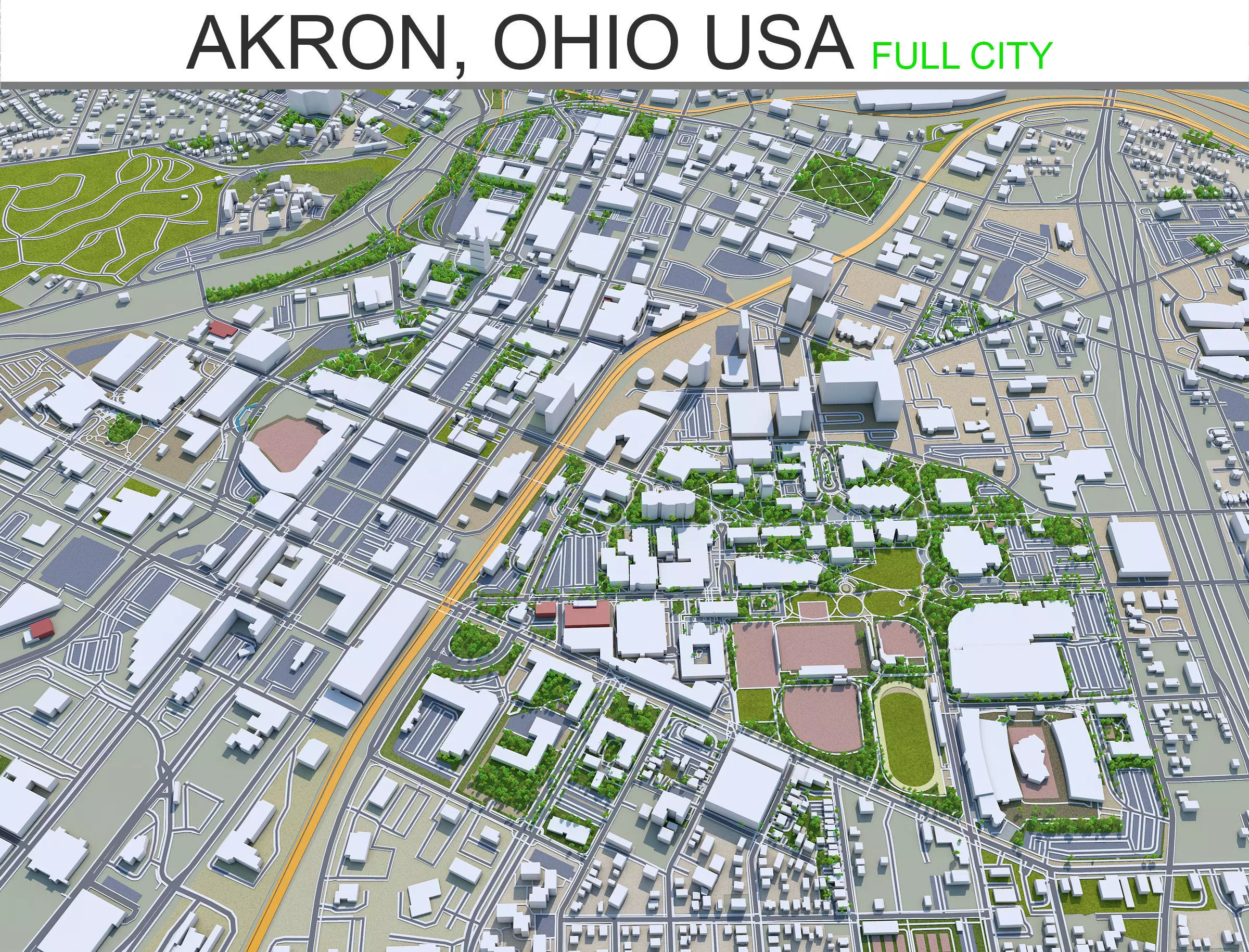 Akron Ohio USA 25km Low-poly 3D model