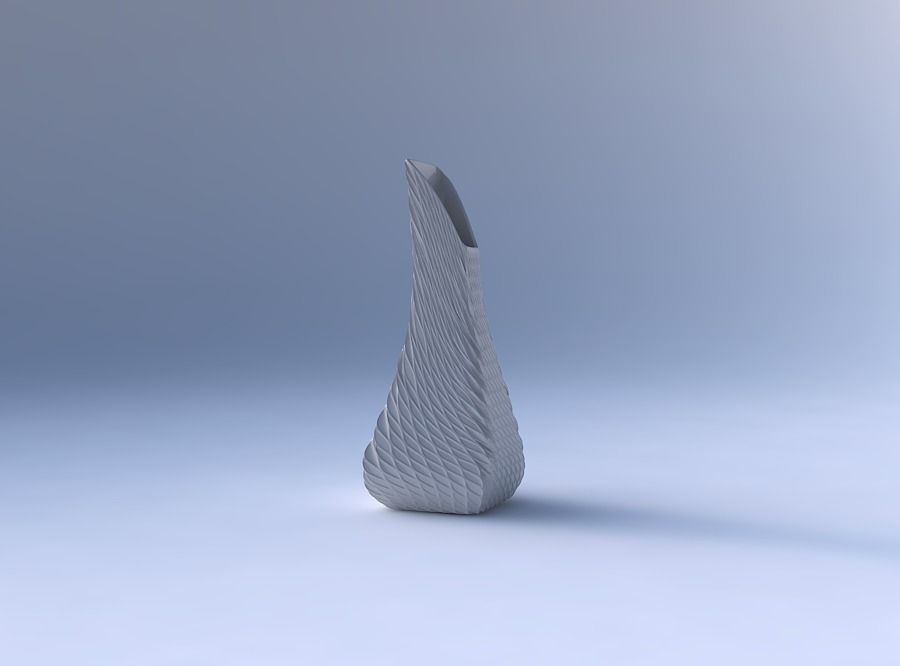 Vase top bent rectangle 2 with twisted diagonal grid dents 3D print model_4