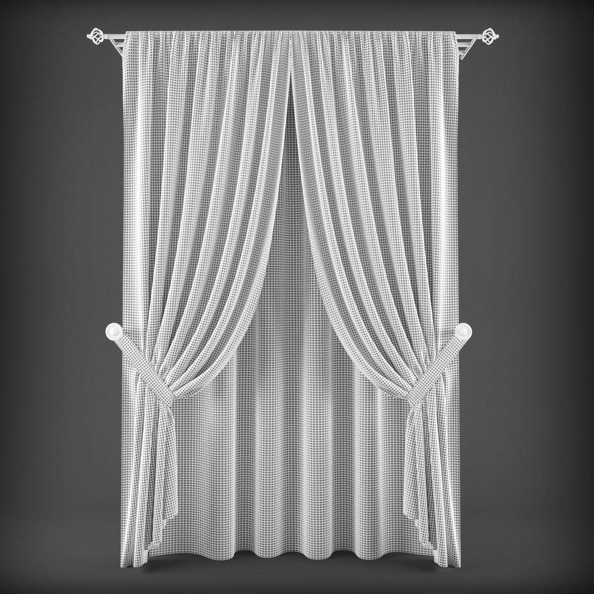 Curtains pair of Low-poly 3D model_1