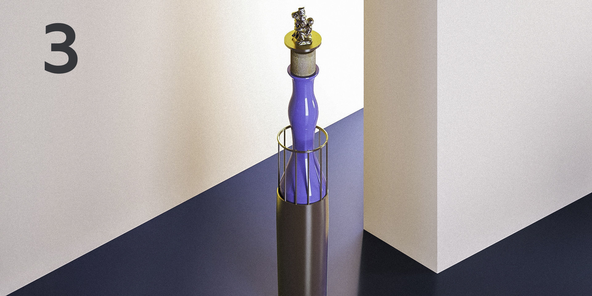 Yellow Metal Detailed Vases - Giorgio Morandi Set 3D model_3