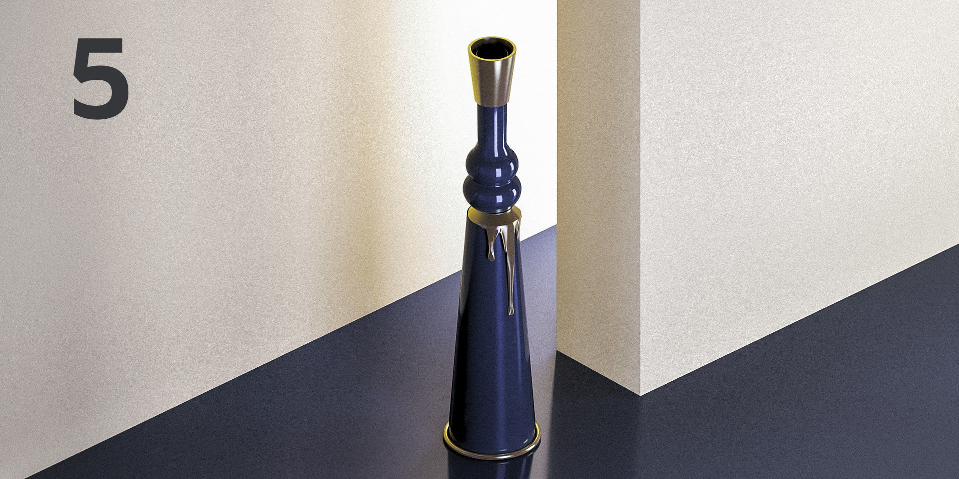 Yellow Metal Detailed Vases - Giorgio Morandi Set 3D model_5