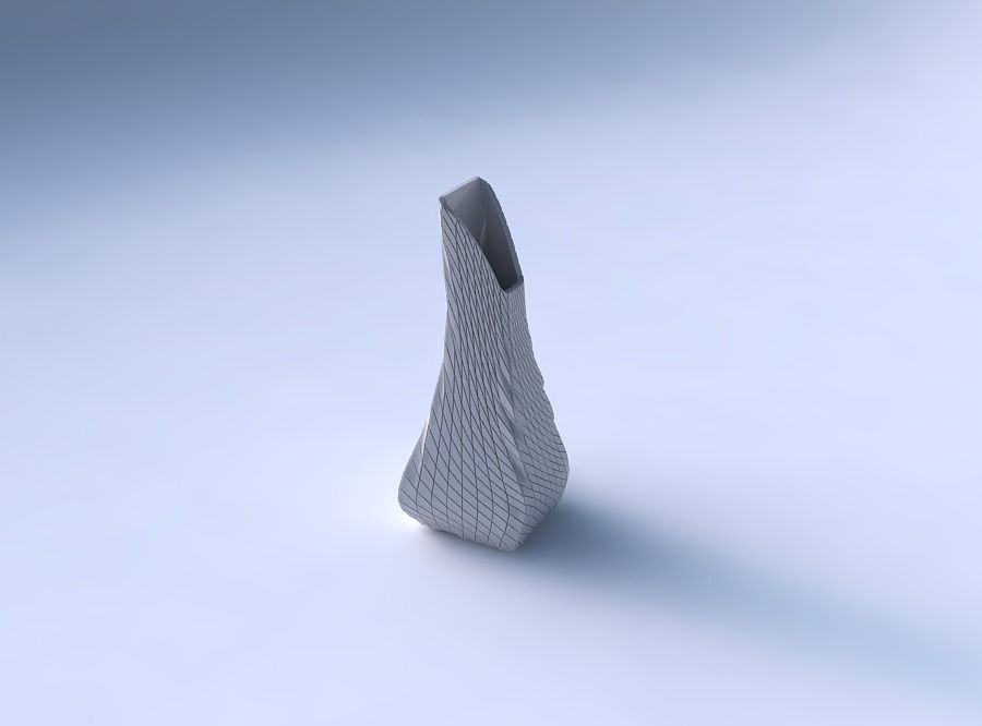 Vase top bent rectangle 2 with twisted diagonal grid plates 3D print model_3