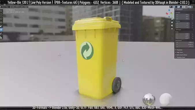 Yellow Bin 120L Low-Poly-Version Not Rigged