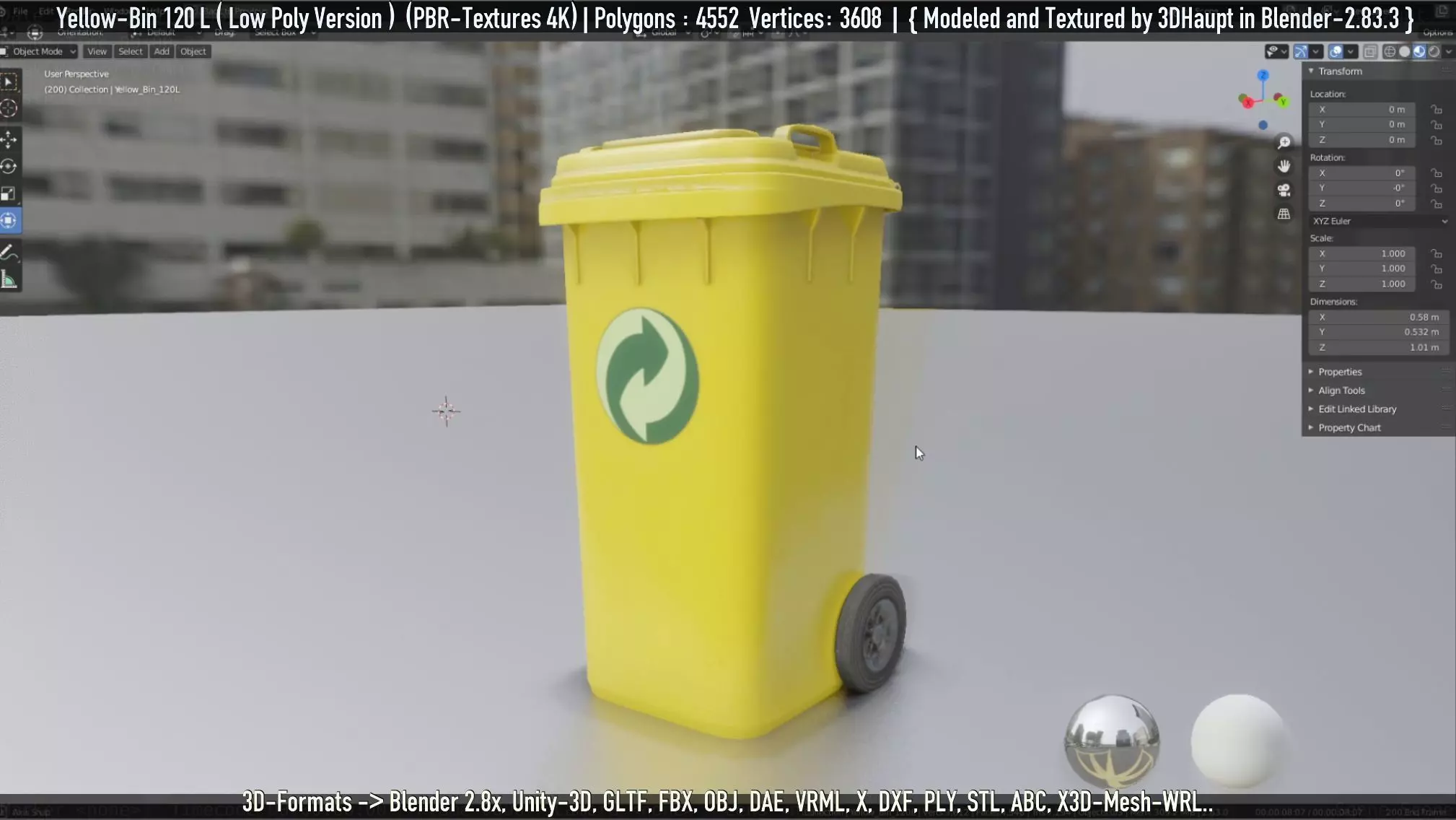 Yellow Bin 120L Low-Poly-Version Not Rigged Low-poly 3D model