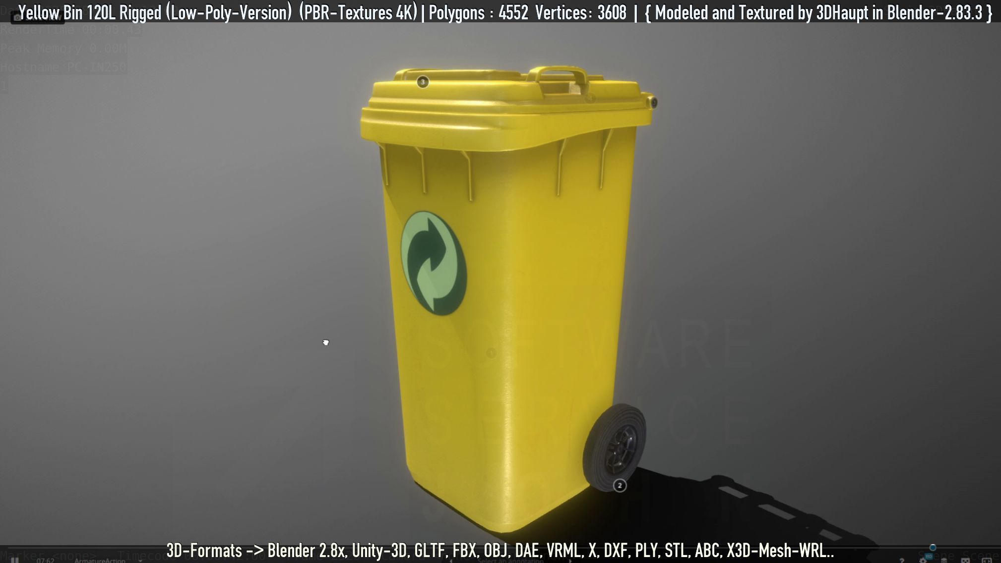 Yellow Bin 120L Low-Poly-Version Rigged Low-poly 3D model_43