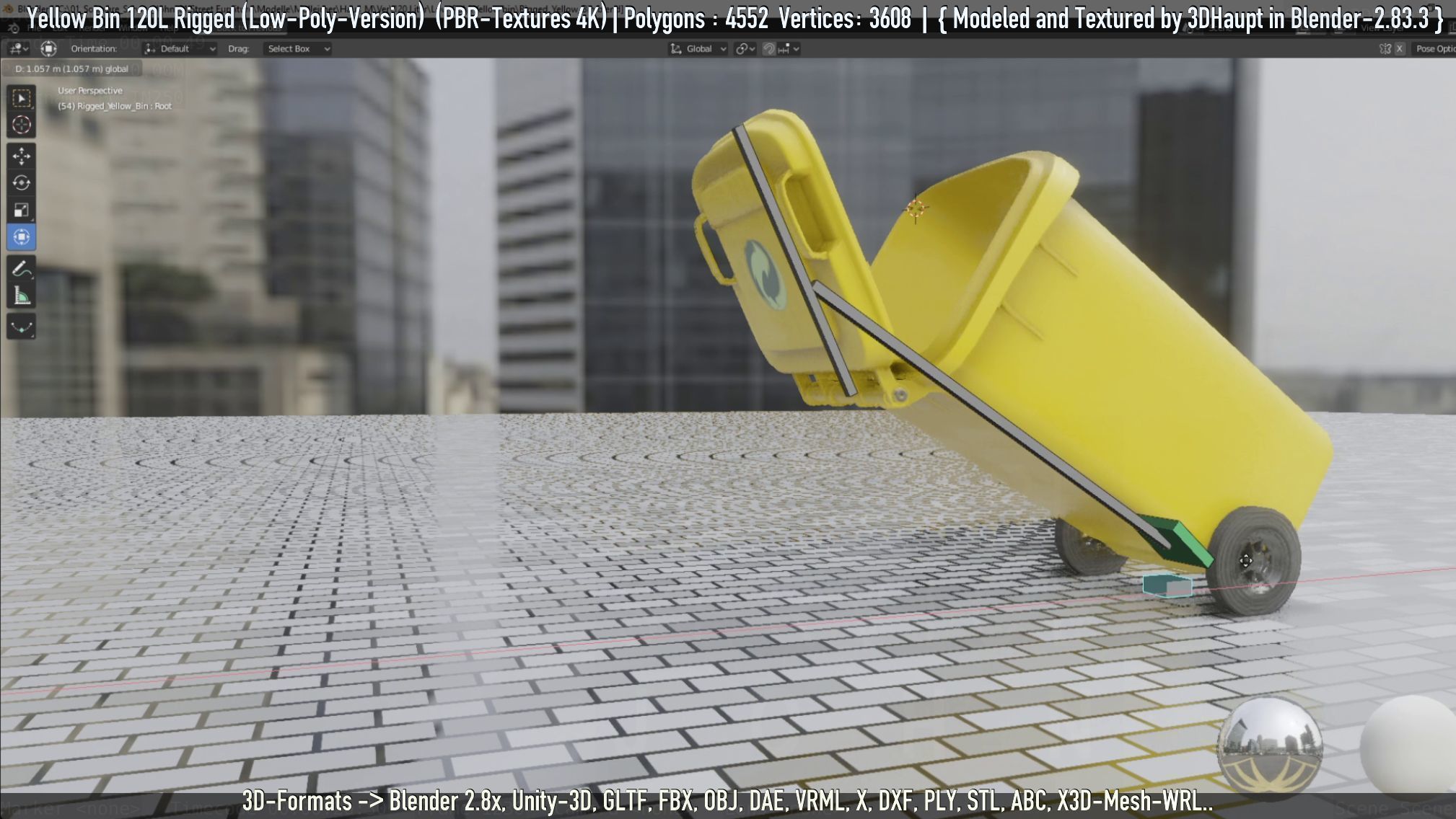 Yellow Bin 120L Low-Poly-Version Rigged Low-poly 3D model_26