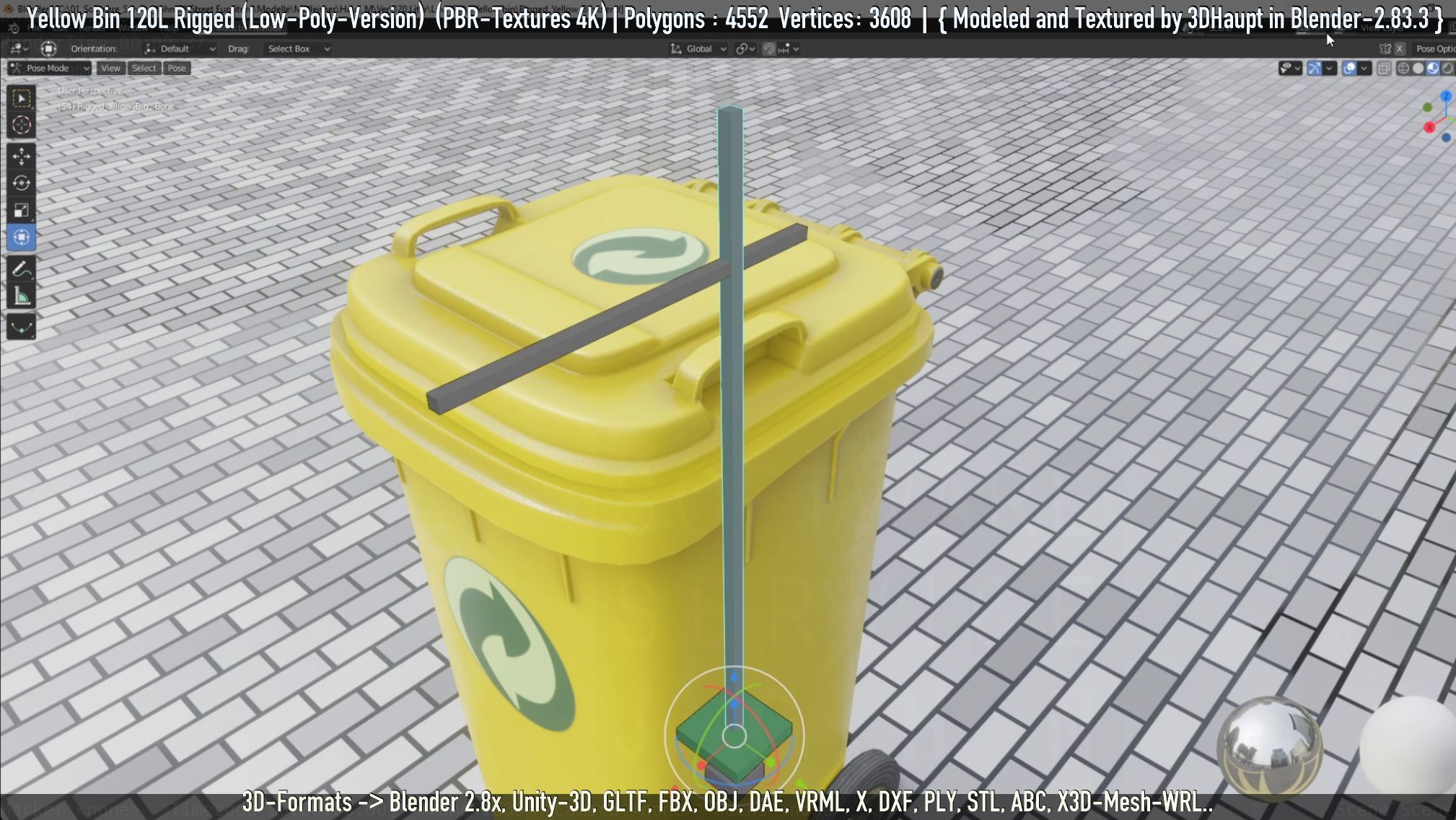 Yellow Bin 120L Low-Poly-Version Rigged Low-poly 3D model_29