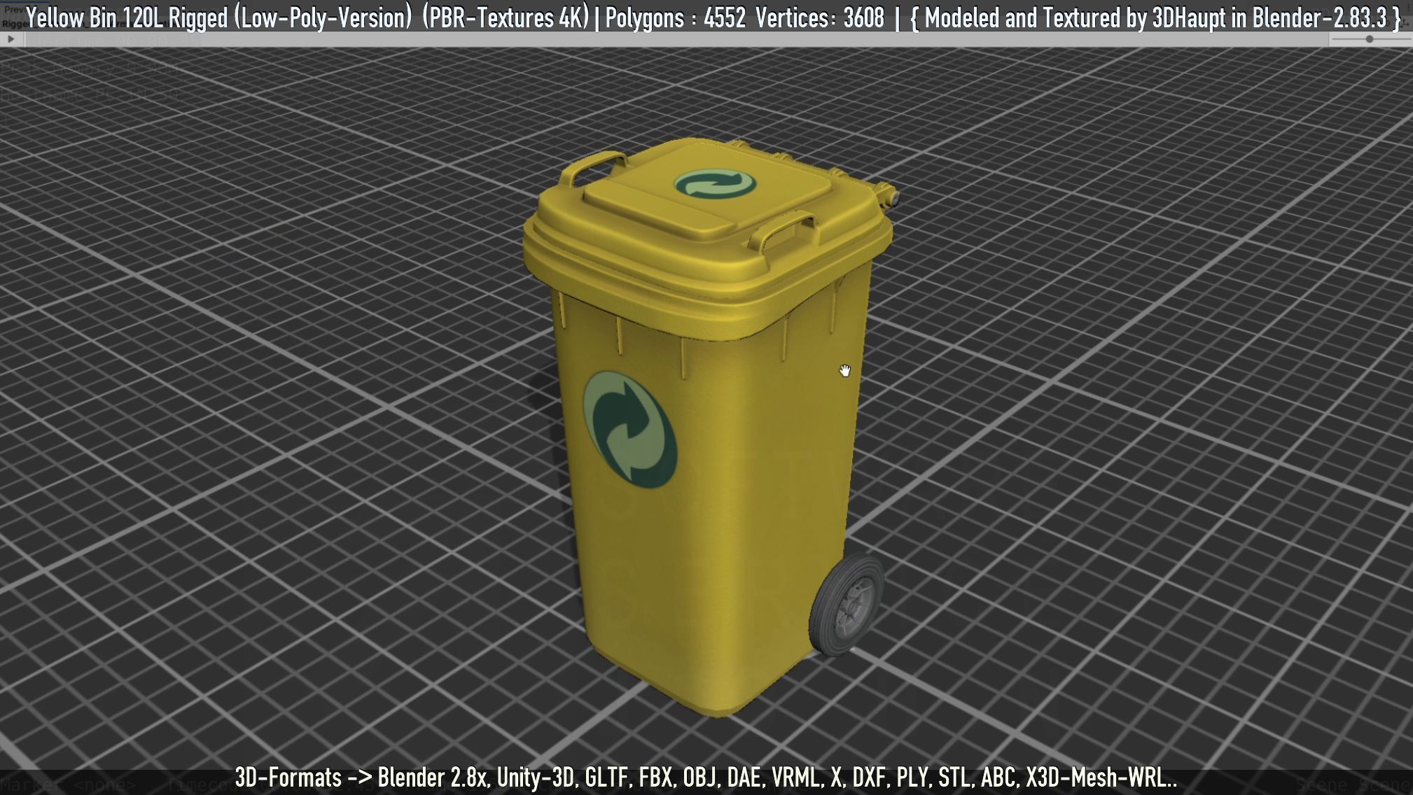 Yellow Bin 120L Low-Poly-Version Rigged Low-poly 3D model_66