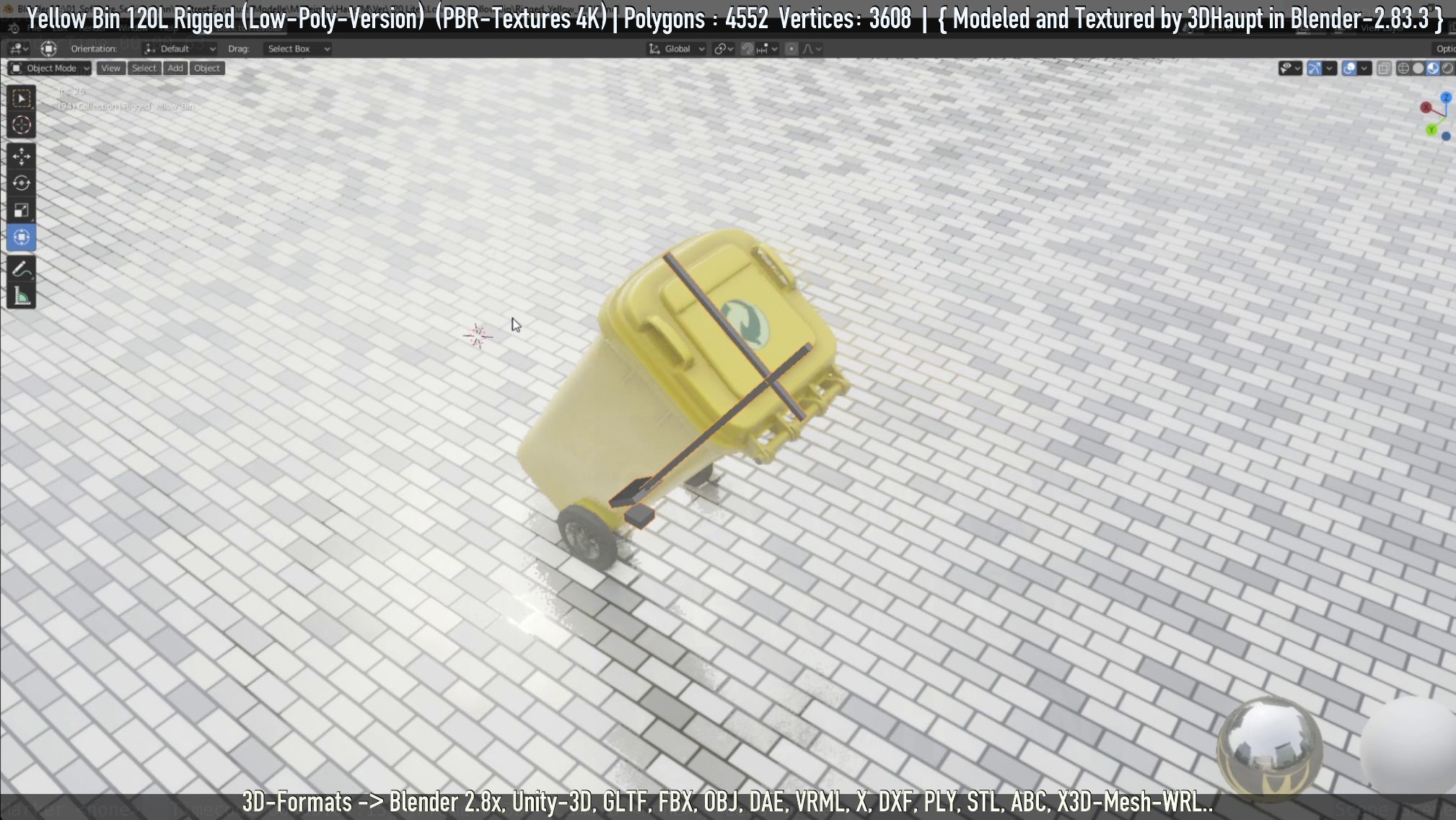 Yellow Bin 120L Low-Poly-Version Rigged Low-poly 3D model_78