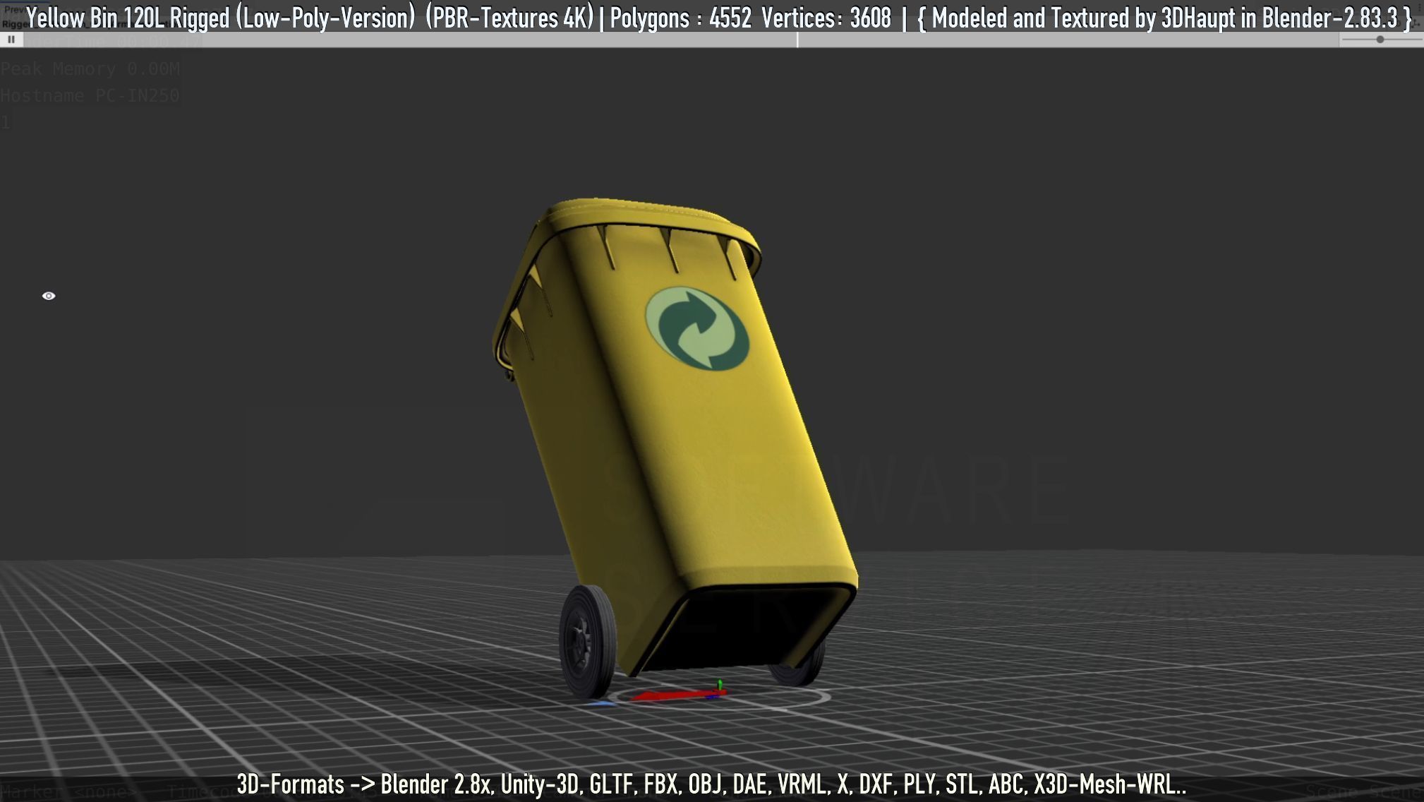 Yellow Bin 120L Low-Poly-Version Rigged Low-poly 3D model_37
