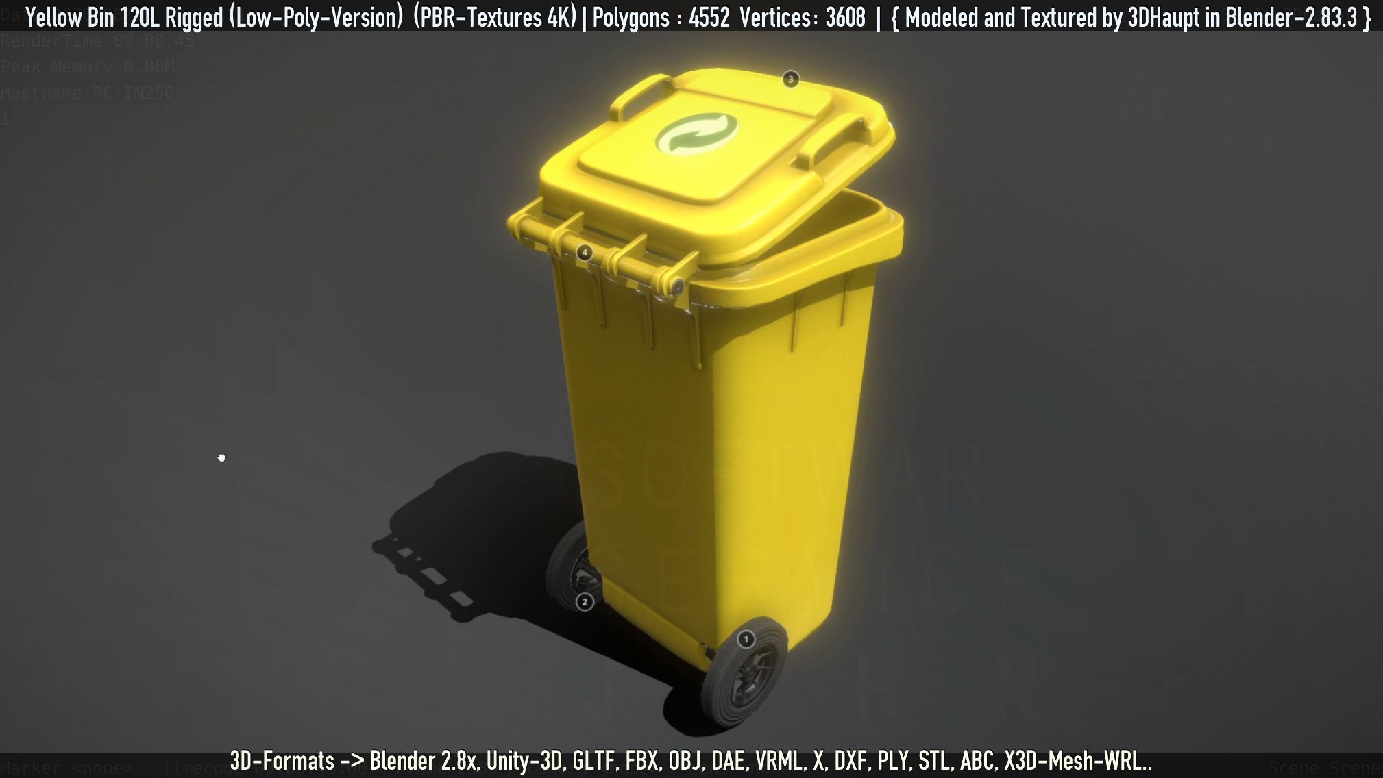 Yellow Bin 120L Low-Poly-Version Rigged Low-poly 3D model_47