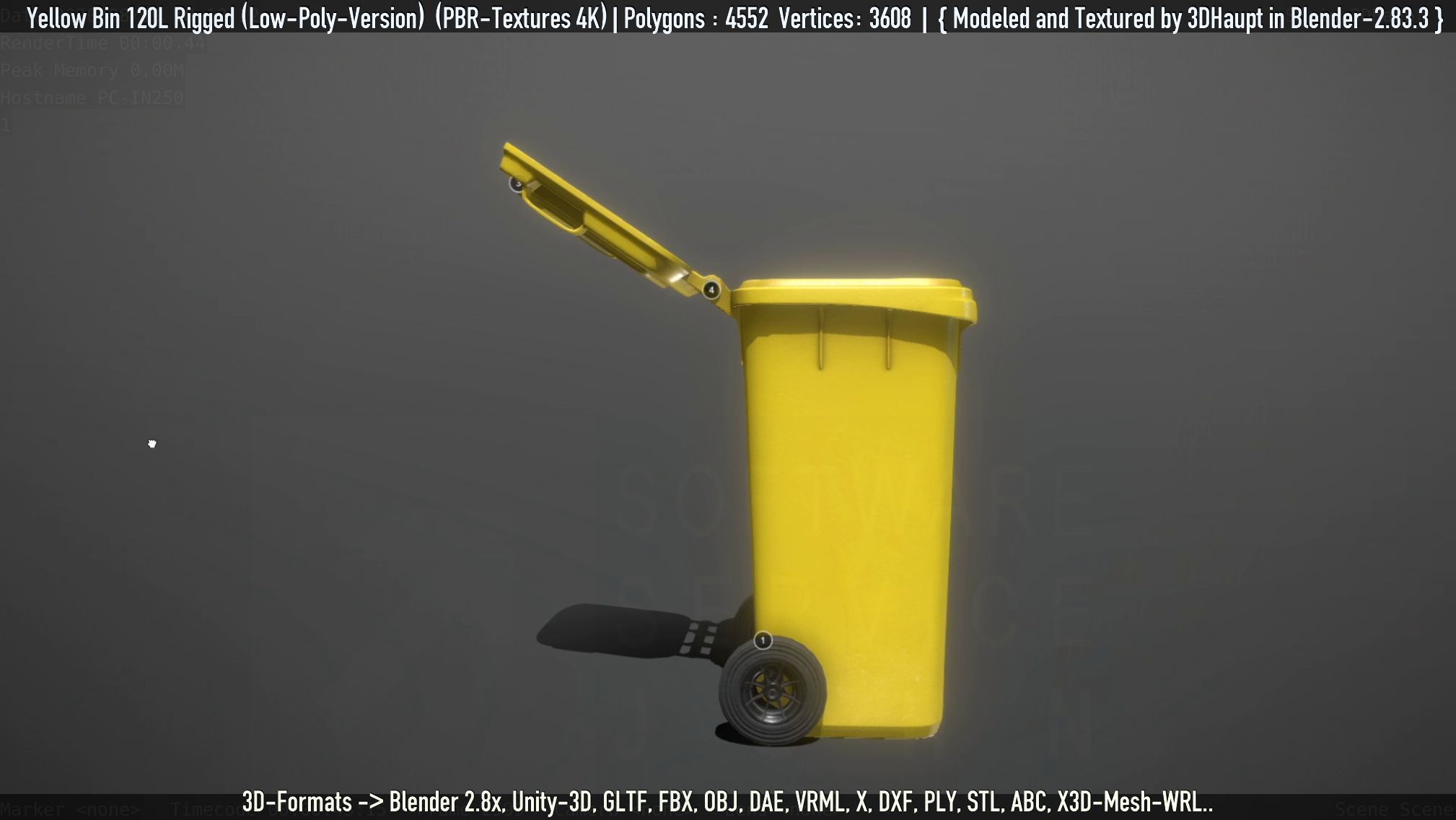 Yellow Bin 120L Low-Poly-Version Rigged Low-poly 3D model_48