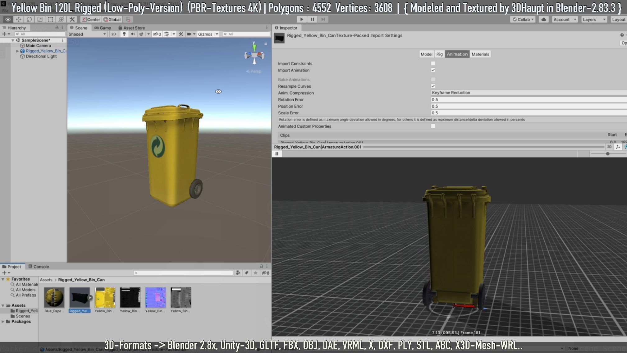 Yellow Bin 120L Low-Poly-Version Rigged Low-poly 3D model_69